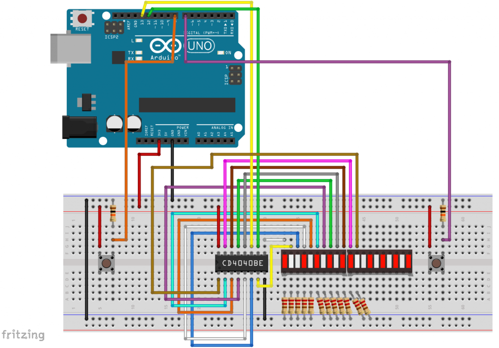 Circuit for counting pushbutton clicks with the counter IC 4040
