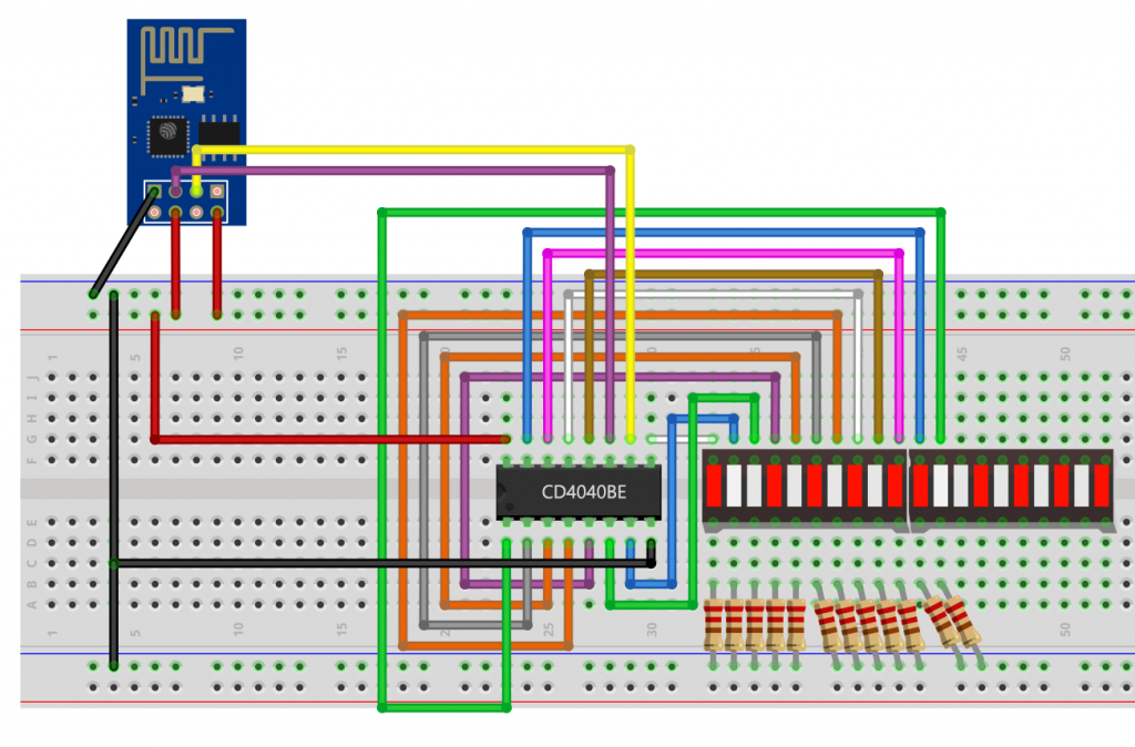 Circuit for the port expansion of the ESP-01 using the counter IC 4040