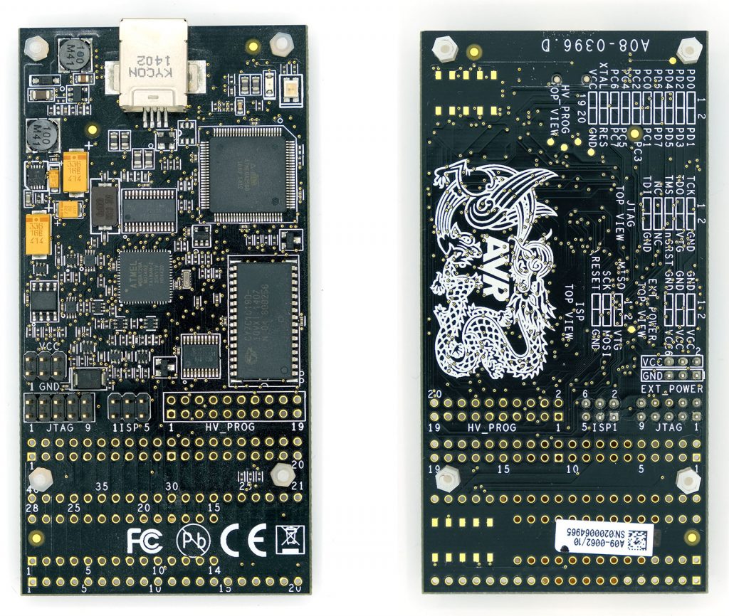 Dragon, front and back. A programmer for Atmel Studio.