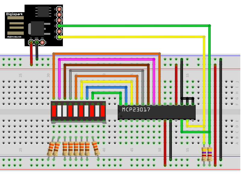 Controlling the MCP23017 with the Digispark - an example of an I2C application