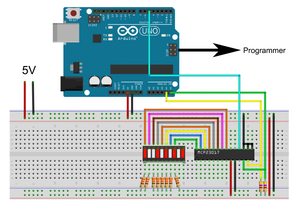 Debugging für den Arduino - Fritzing Schema der Beispielschaltung
