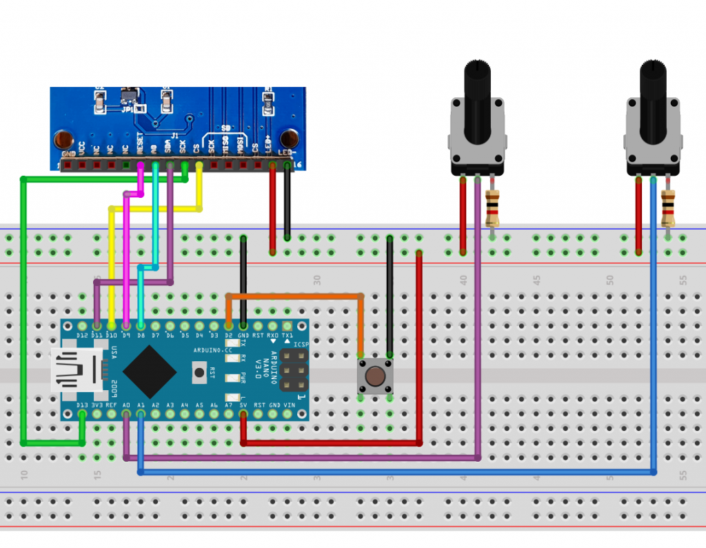 Fritzing scheme of Pong for the Arduino