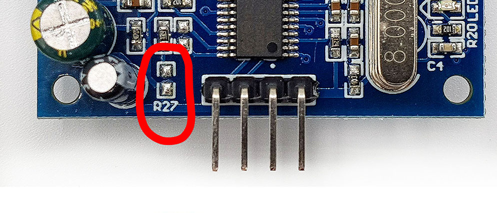 R27 Jumper for setting the operating modes of the JSN-SR04T-2.0
