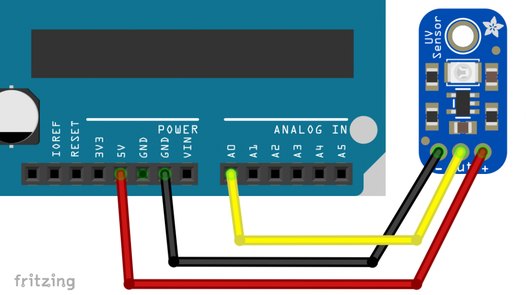 Anschluss des Adafruit UV-Sensors an den Arduino. 