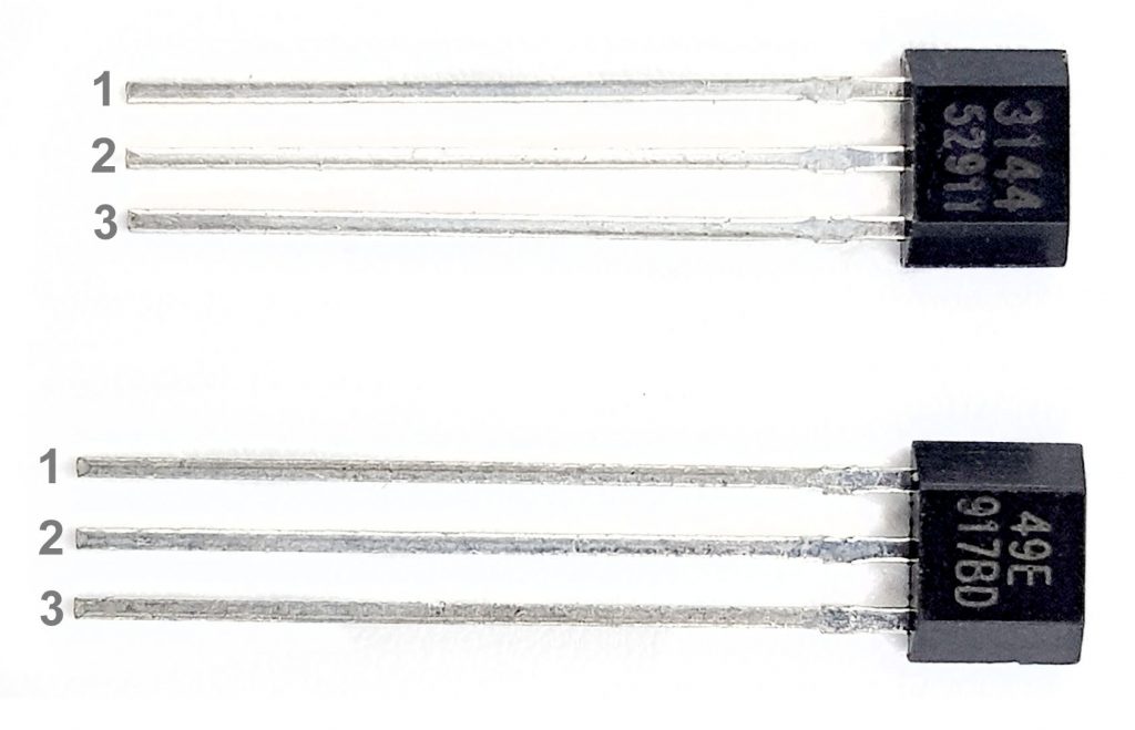Widely used Hall sensors: 3144 (digital) and 49E (linear)