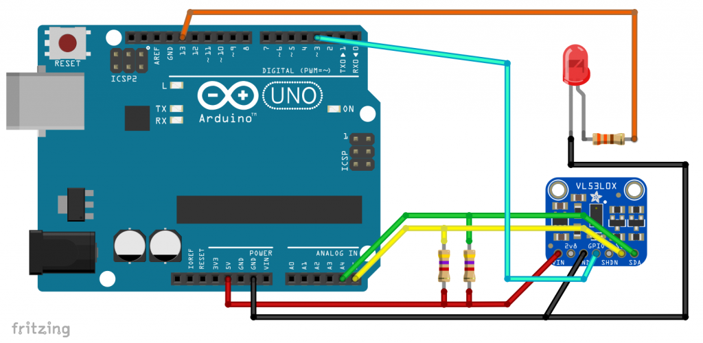 Anschluss eines VL53L0X (Modell Adafruit) an einen Arduino UNO