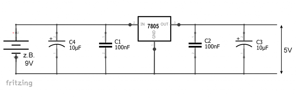 Power supply with the L7805 with larger capacitors