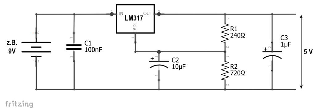Beispielschaltung: Spannungsversorgung mit dem LM317