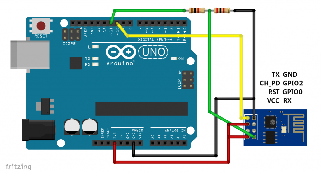 Circuit for transmitting AT commands to the ESP8266 ESP-01 module