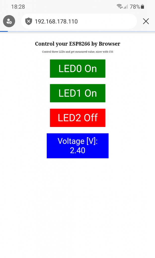 Controlling three LEDs via WiFi: ESP8266_ESP32_three_LEDs_nice.ino on your smartphone