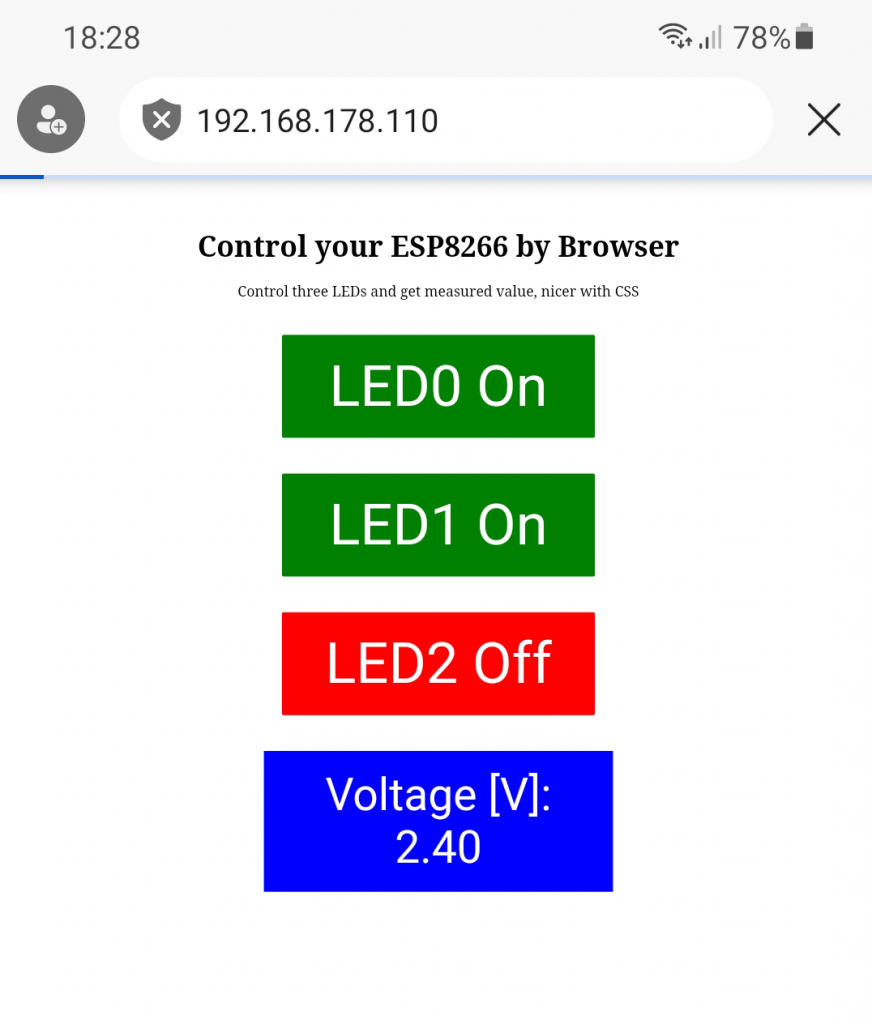 Drei LEDs per WLAN steuern: ESP8266_ESP32_three_LEDs_nice.ino auf dem Smartphone