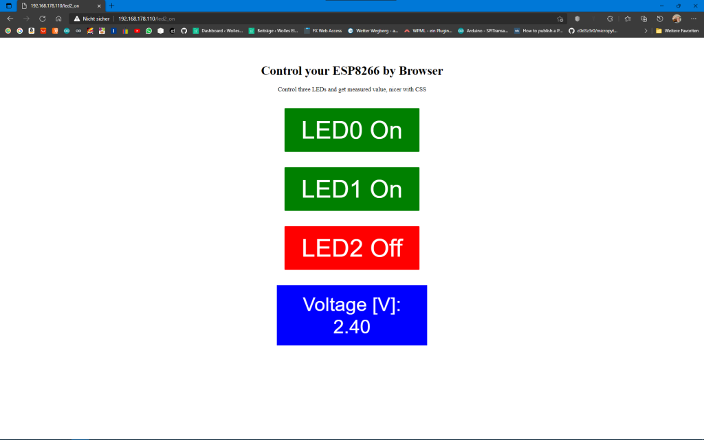 Controlling three LEDs via WiFi: ESP8266_ESP32_three_LEDs_nice.ino on the PC screen
