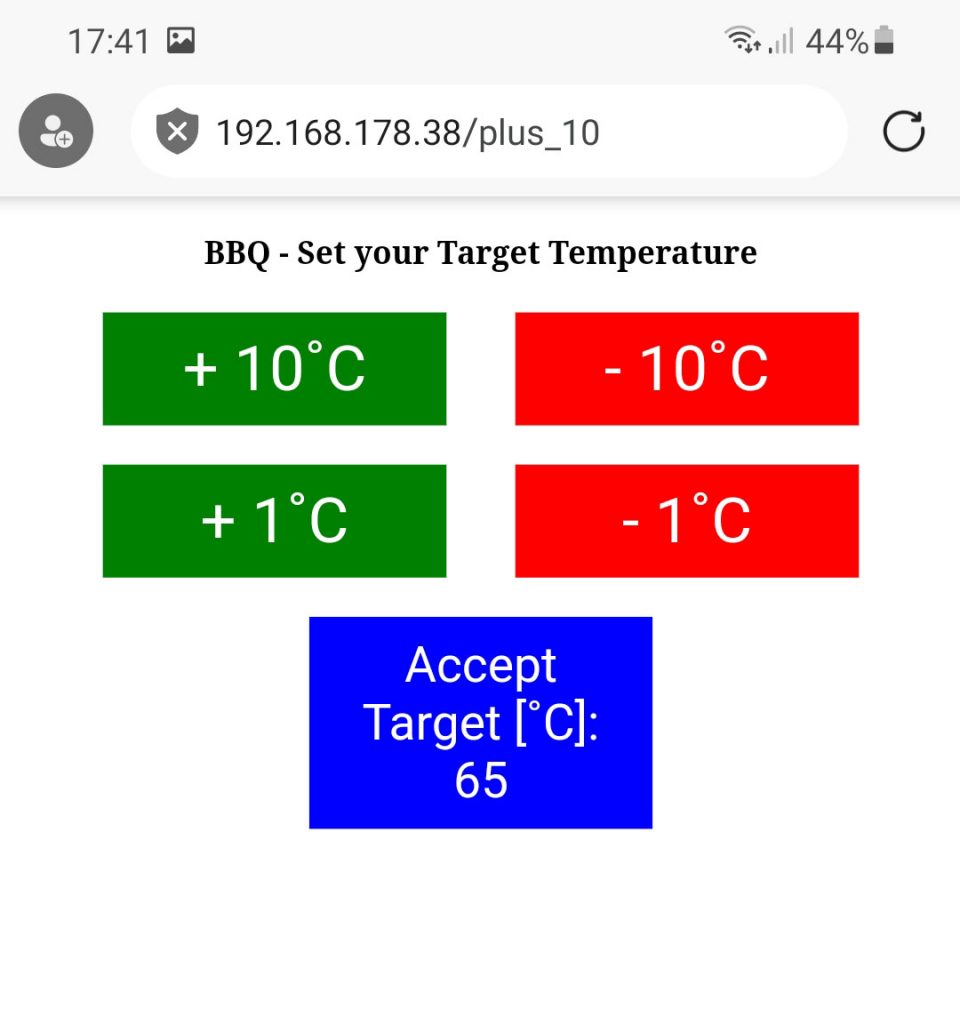 WiFi BBQ thermometer - setTemperatureScreen