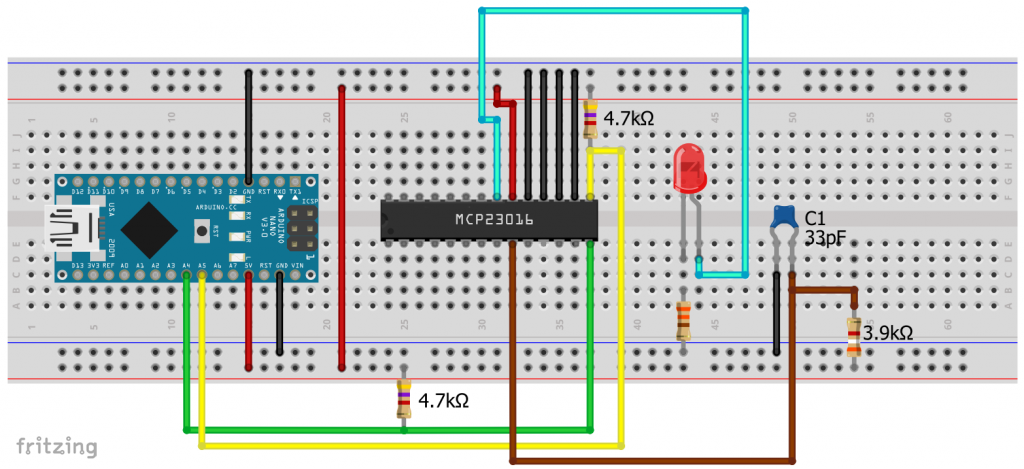 Der MCP23016 an einem Arduino Nano