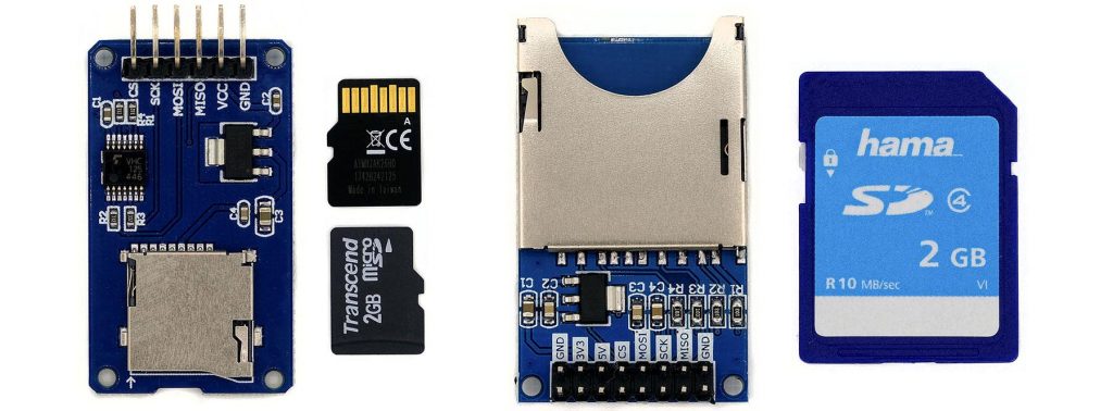 Li: microSD-/microSDHC Modul bis max. 32 GB, Re: SD-Kartenmodul bis 2 GB. 