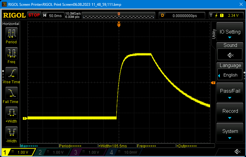 Voltage curve at the interrupt pin with hardware debouncing