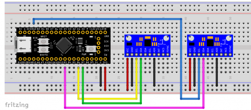 Zwei MPU6500/9250 per I2C am BlackPill
