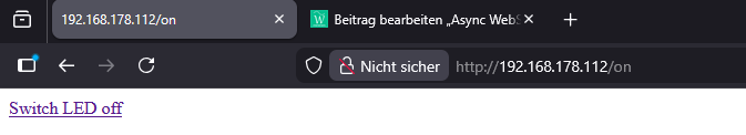 Async WebServer - Browserausgabe von switch_one_led.ino