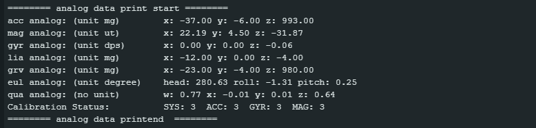 BNO055 - Ausgabe readData_mod.ino / DFRobot lib