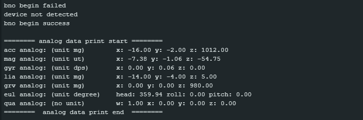 BNO055 - Ausgabe readData.ino / DFRobot lib