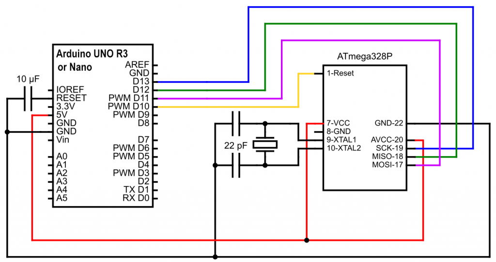 Arduino als ISP, mit externem Quarz am ATmega328P